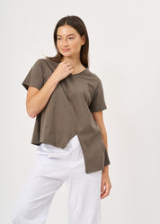 Dark gray diagonal cut asymmetric length T-shirt