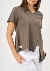 Dark gray diagonal cut asymmetric length T-shirt