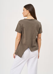 Dark gray diagonal cut asymmetric length T-shirt