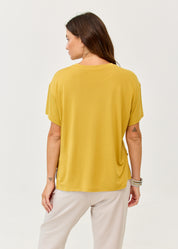 Mustard short sleeve straight t-shirt with side slits