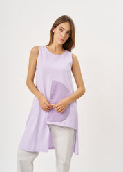 Purple fabric semi-circle pocket tank top