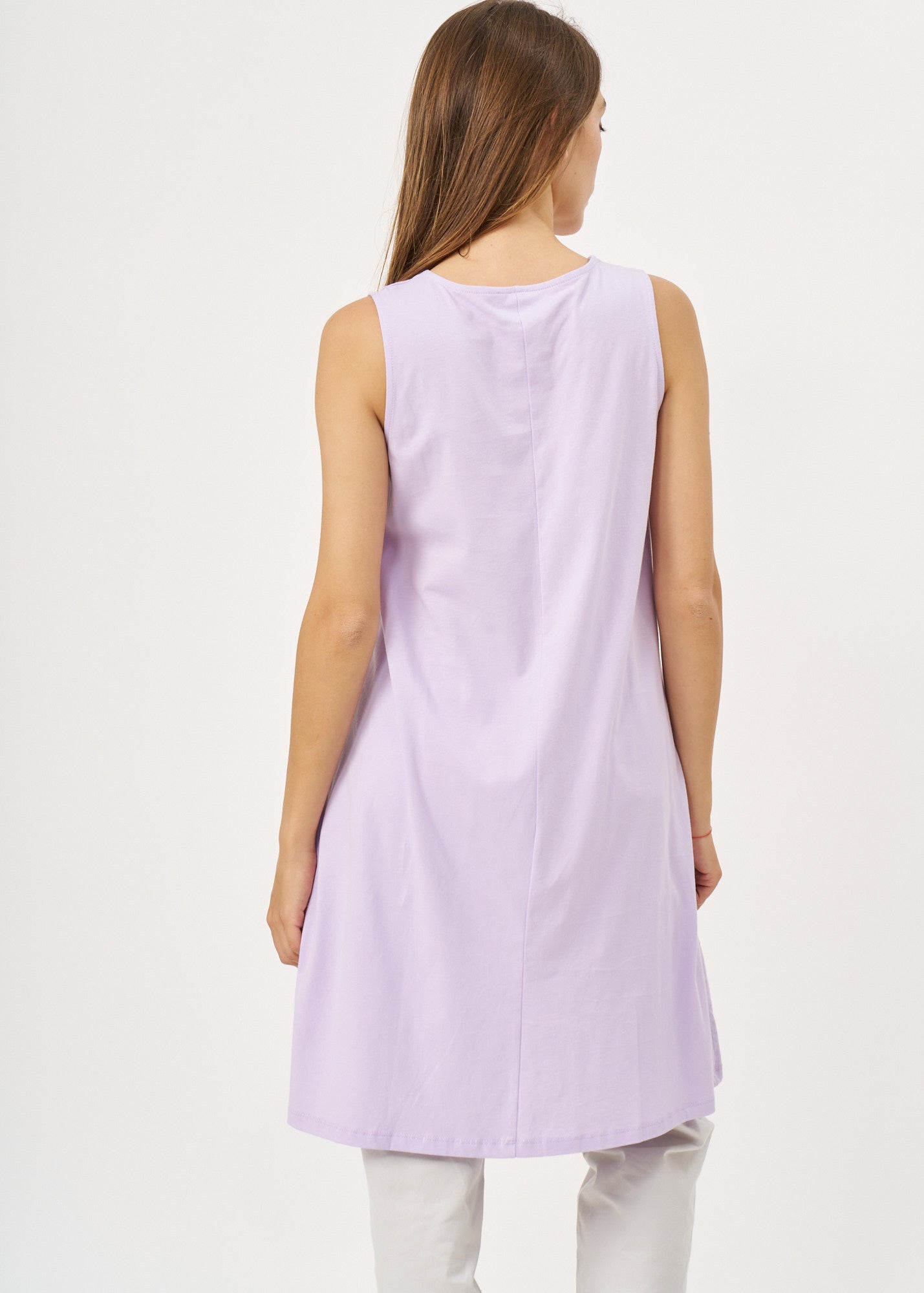 Purple fabric semi-circle pocket tank top
