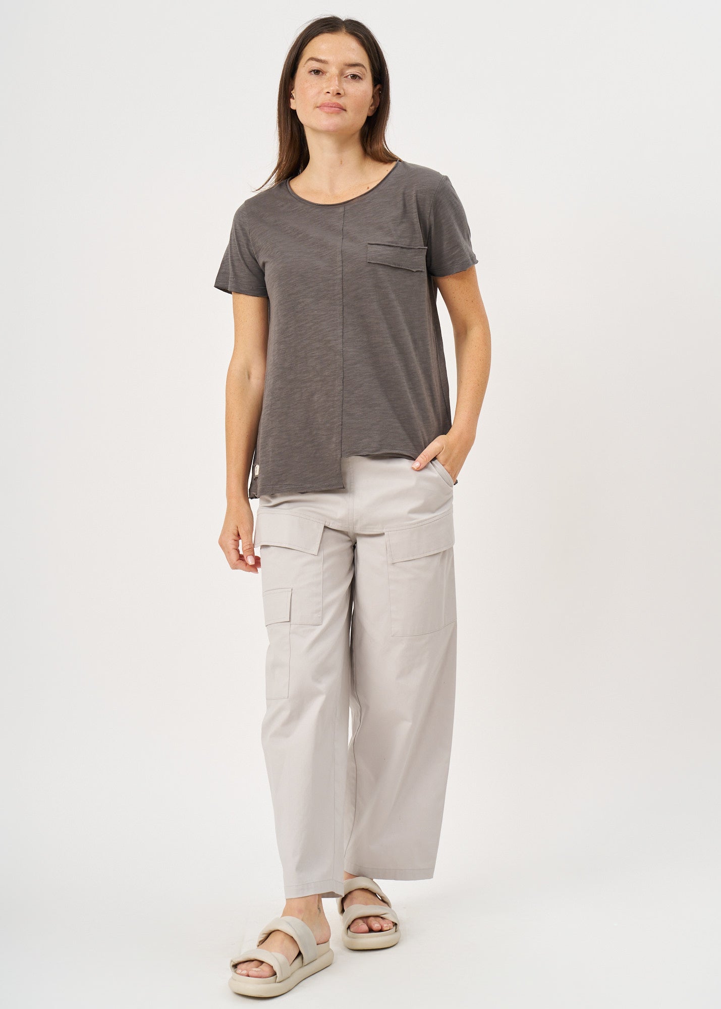 Dark gray rectangular patch cotton T-shirt