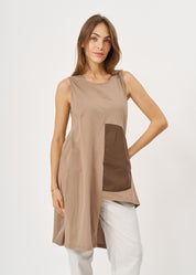 Brown fabric half-circle pocket tank top