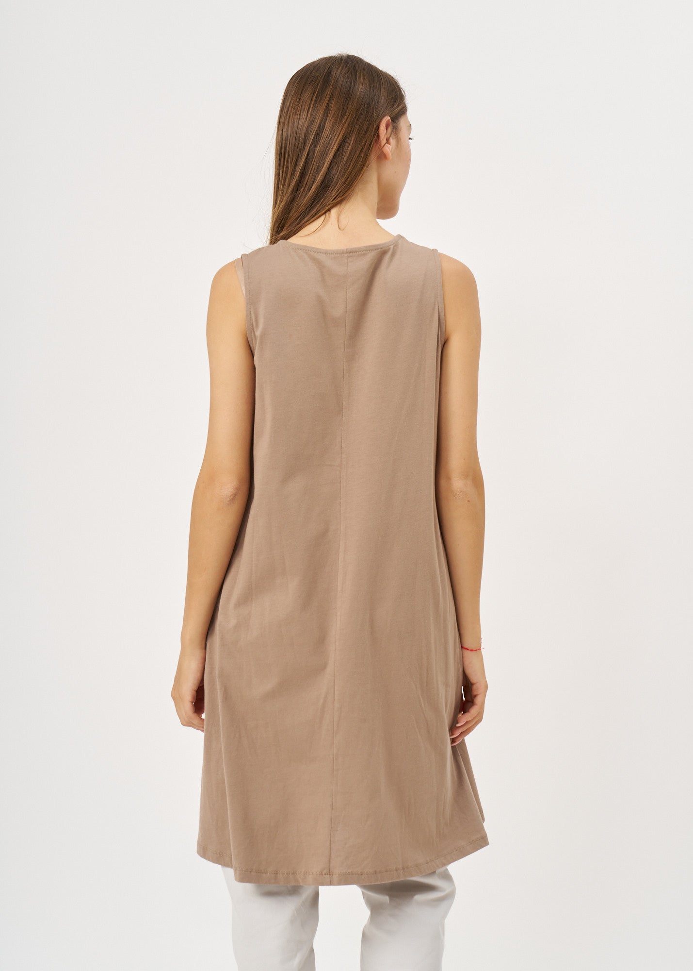 Brown fabric half-circle pocket tank top