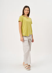 Green rectangle patch cotton T-shirt