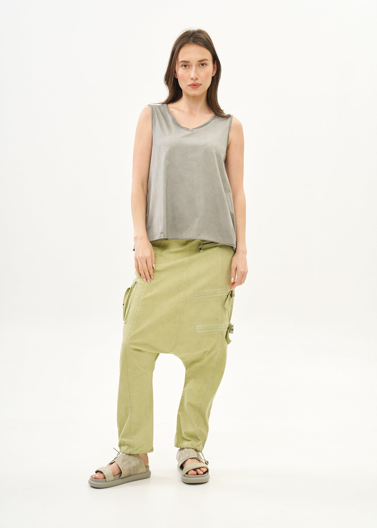 Dark grey wash dyed tank top with mesh insert