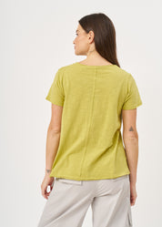 Green rectangle patch cotton T-shirt
