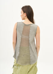 Dark grey wash dyed tank top with mesh insert