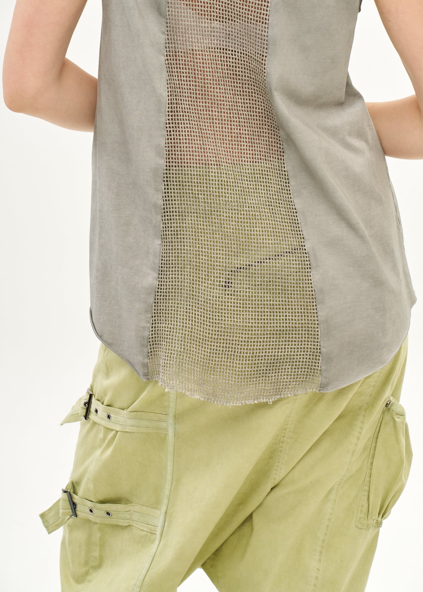 Dark grey wash dyed tank top with mesh insert