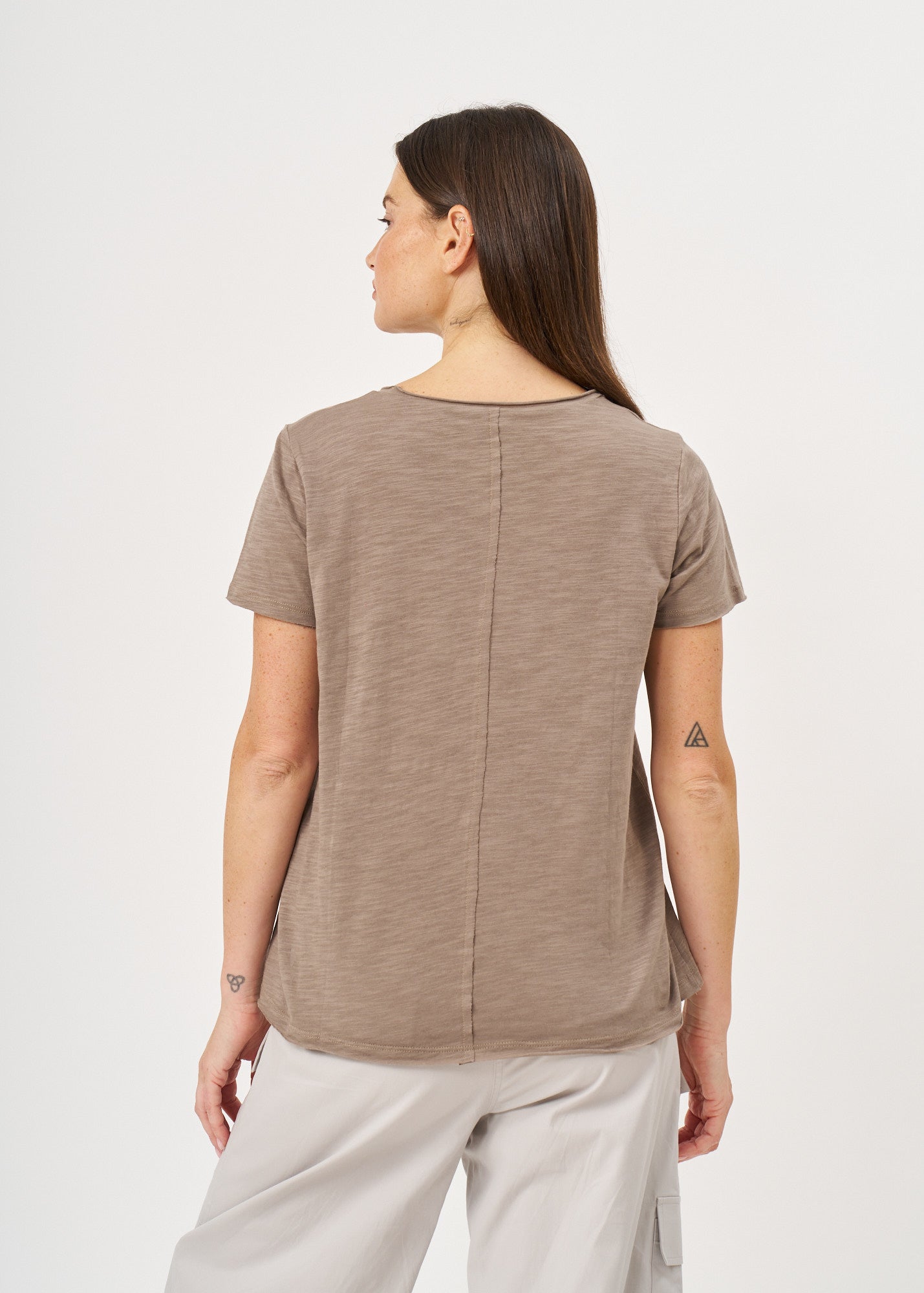 Brown rectangular patch cotton T-shirt