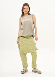 Wash-dyed tank top with mesh accents in washed grey