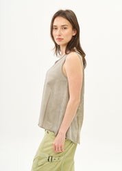 Wash-dyed tank top with mesh accents in washed grey