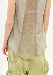 Wash-dyed tank top with mesh accents in washed grey