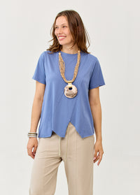 T-shirt, diagonal cuts, tiered finish, blue - 00
