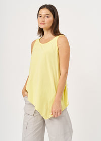 Yellow asymmetric tank top with thin straps - 00