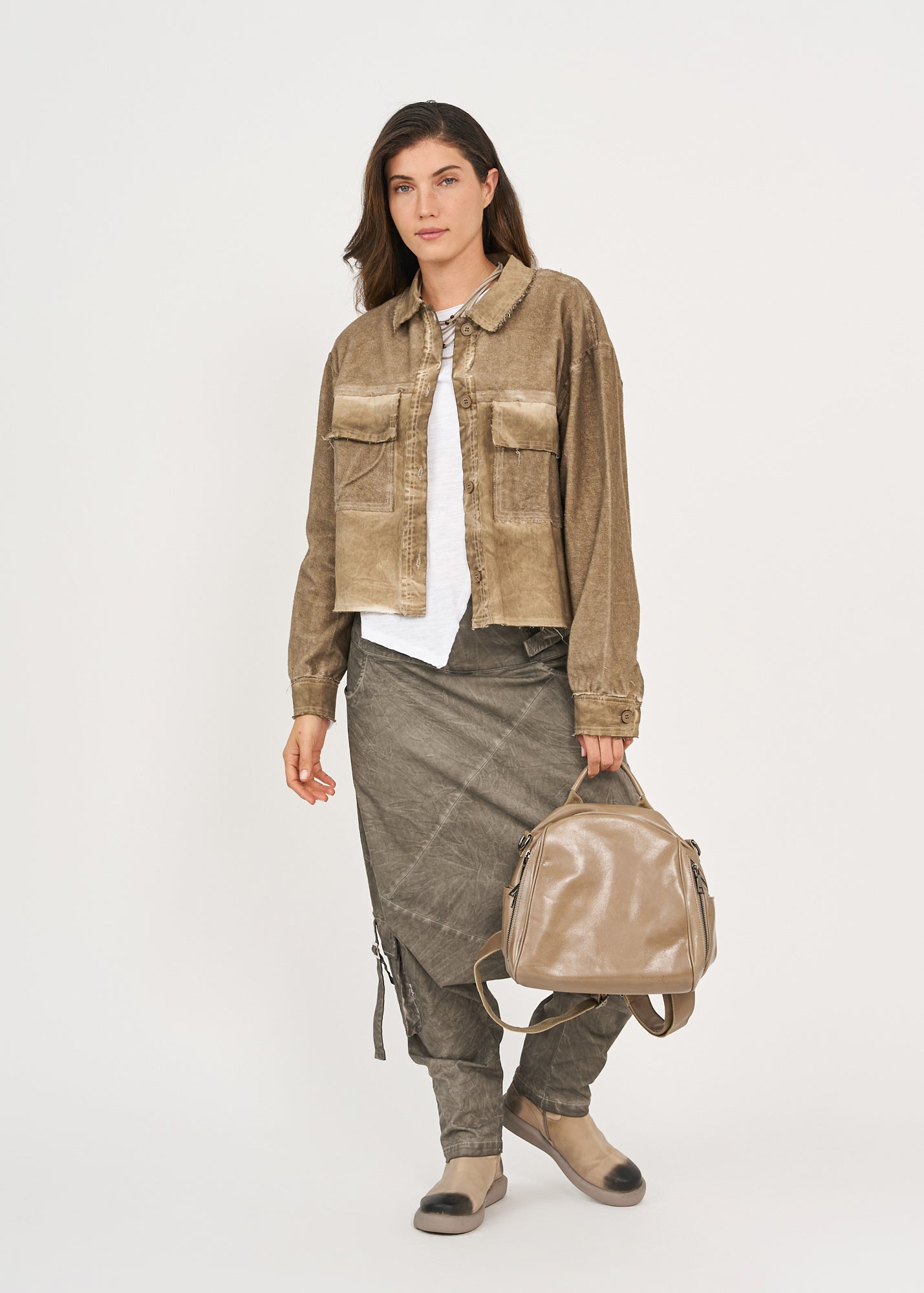 Brown wash dyed shirt jacket