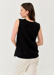 V-neck tank top with diagonal stitching and black flares