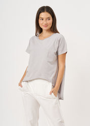 Light gray diagonal cut short sleeve tunic