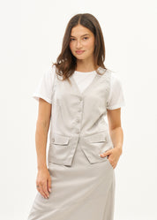 Vest with diagonal pockets and tie-back in grey