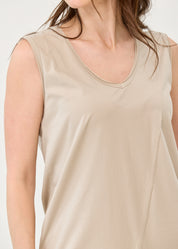 V-neck tank top with diagonal stitching and stone accents