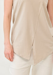 V-neck tank top with diagonal stitching and stone accents