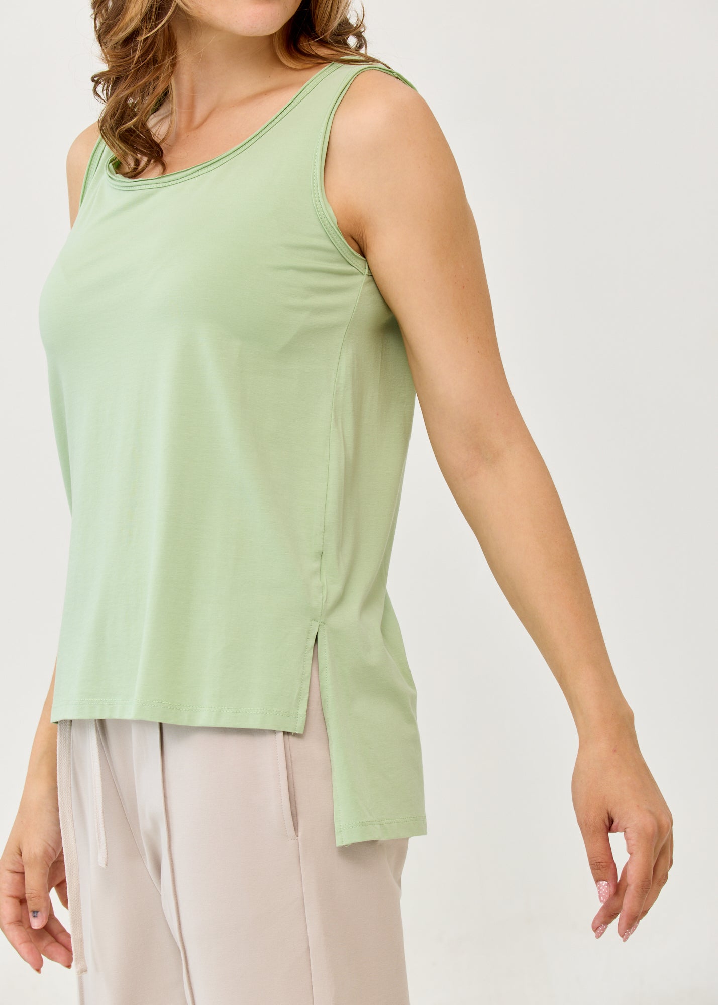 Light Green Basic Camisole with Straight Hem