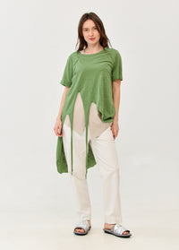 Short-sleeve tunic with front tie, green - 00