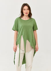 Short-sleeve tunic with front tie, green