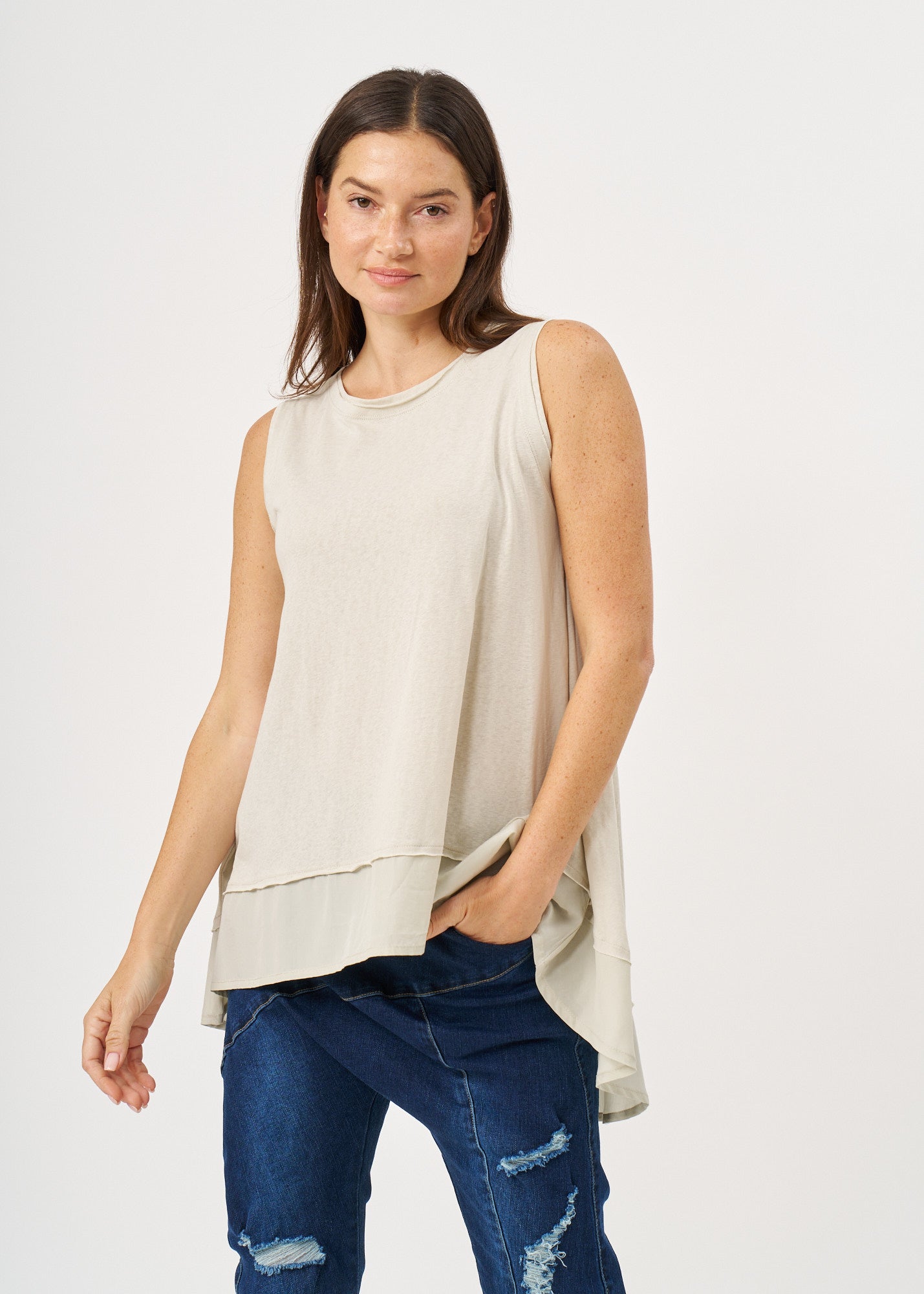 Stone fabric combination extension tank top
