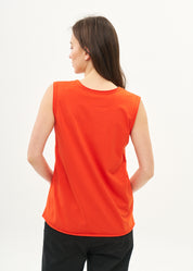 V-neck tank top with diagonal stitching and red highlights