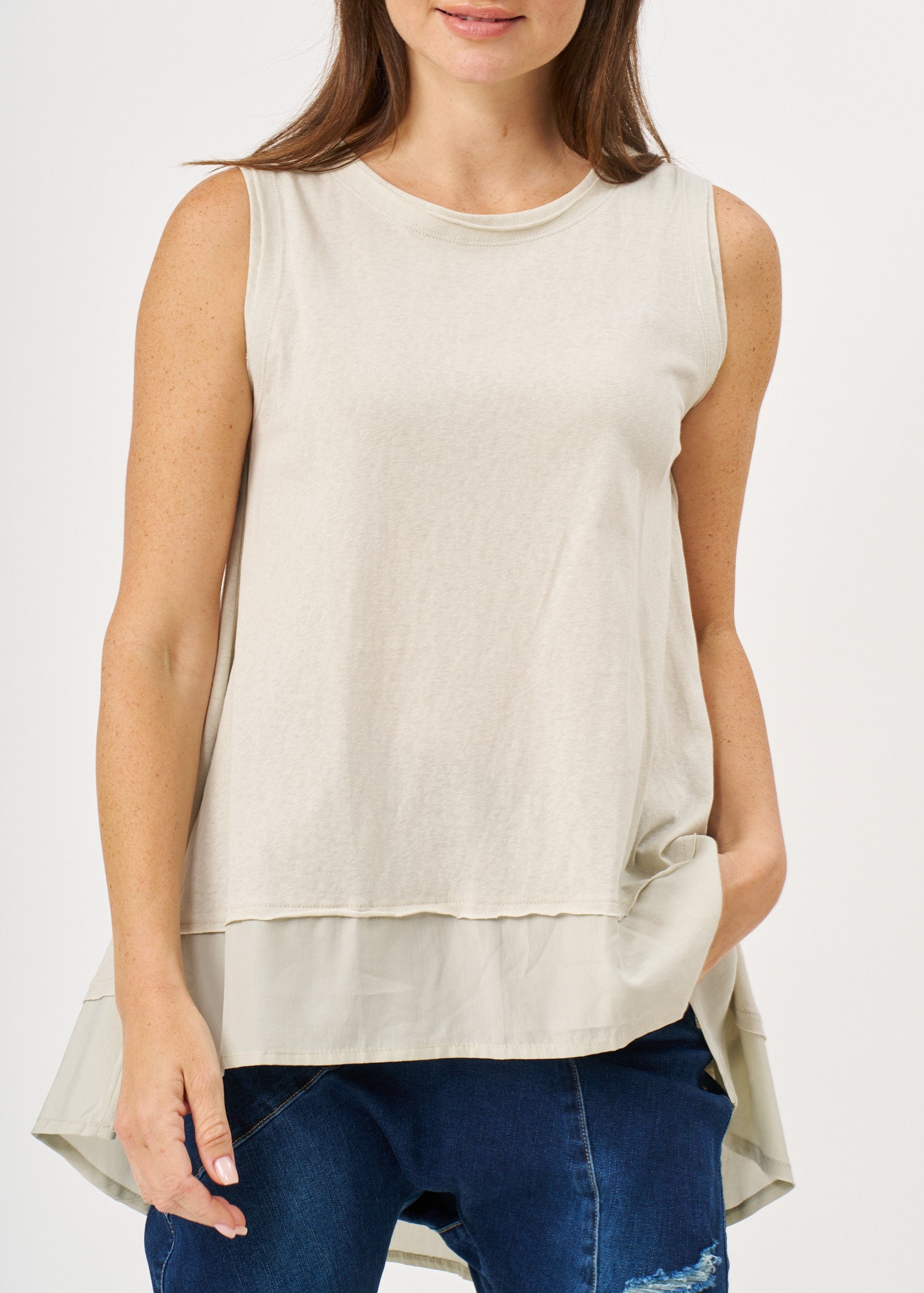 Stone fabric combination extension tank top