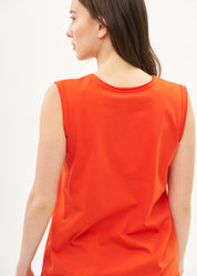 V-neck tank top with diagonal stitching and red highlights