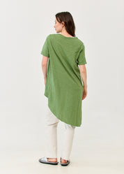 Short-sleeve tunic with front tie, green