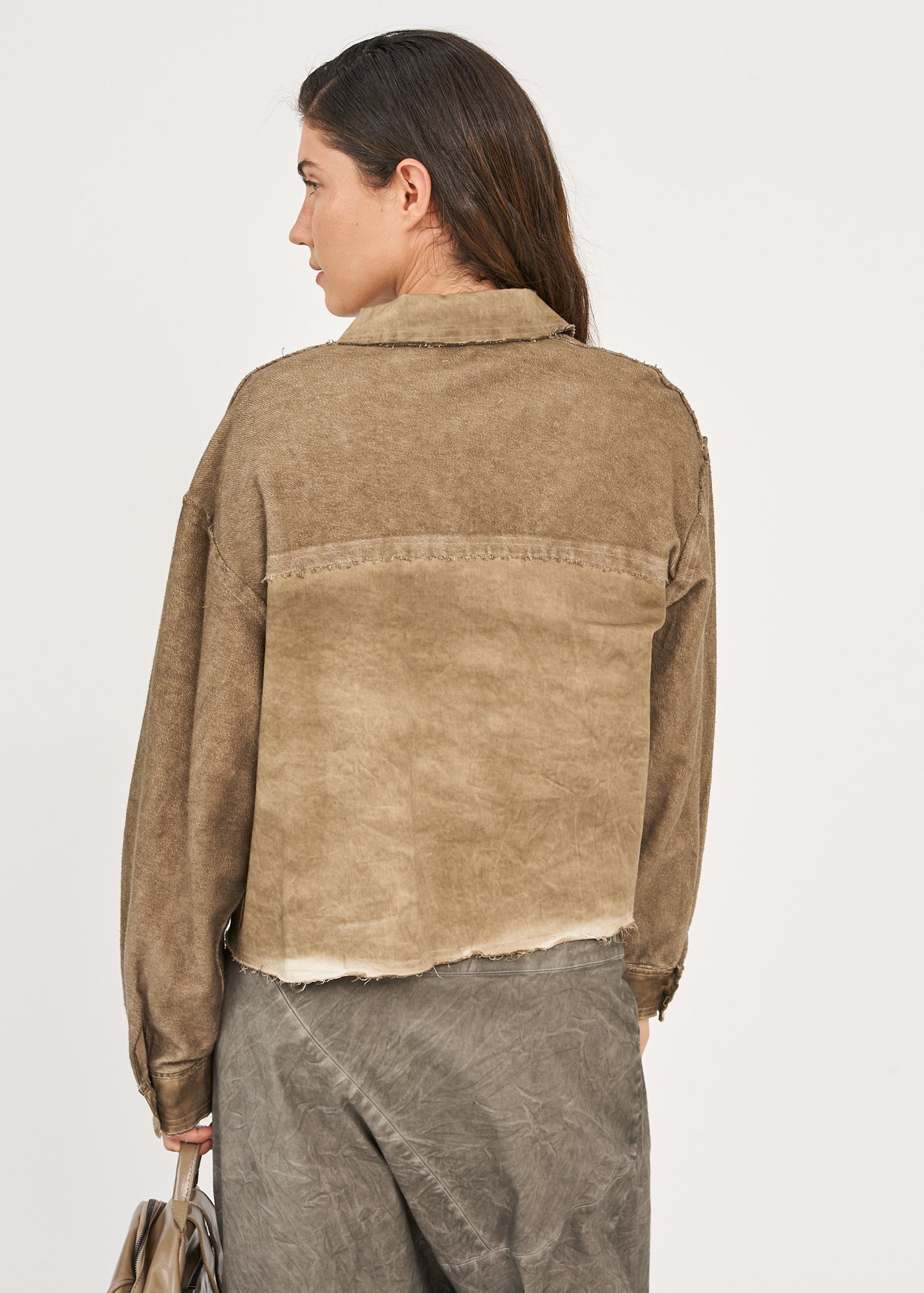 Brown wash dyed shirt jacket