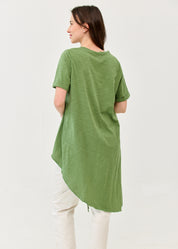 Short-sleeve tunic with front tie, green