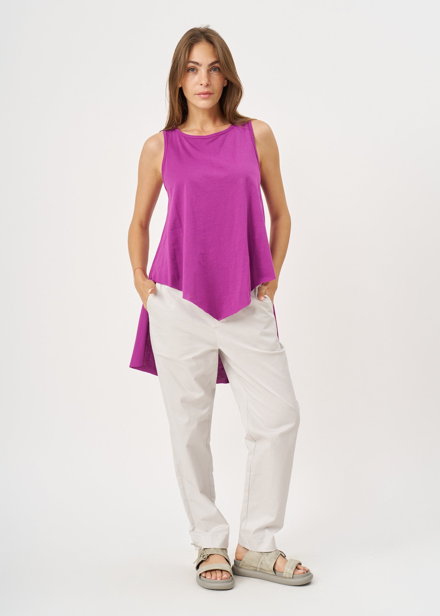 Purple flared tank top with flared sleeves