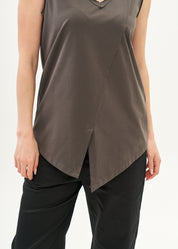 V-neck tank top with diagonal stitching and gray flares