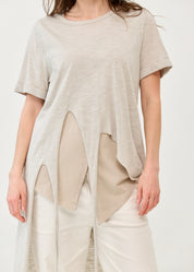 Light gray short-sleeved tunic with front tie