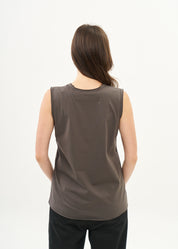 V-neck tank top with diagonal stitching and gray flares