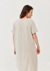 Light gray short-sleeved tunic with front tie