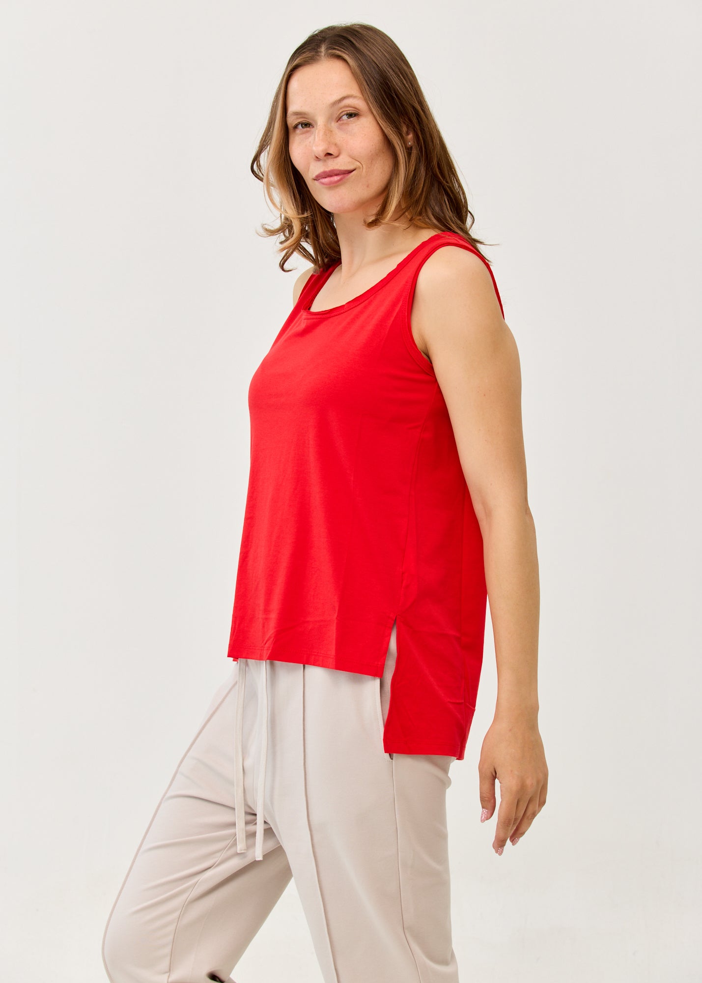 Basic straight-hem tank top, red