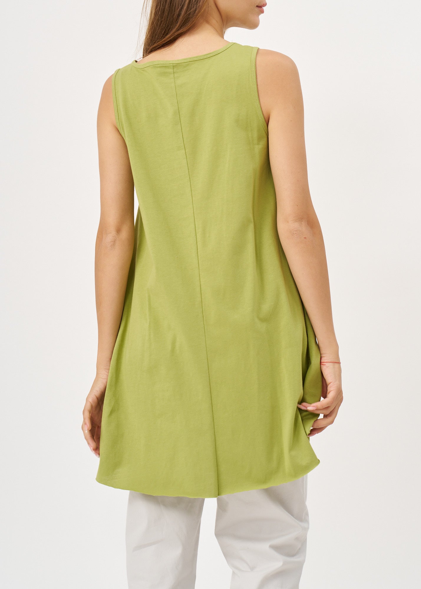 Green flared tank top with a spritz extension