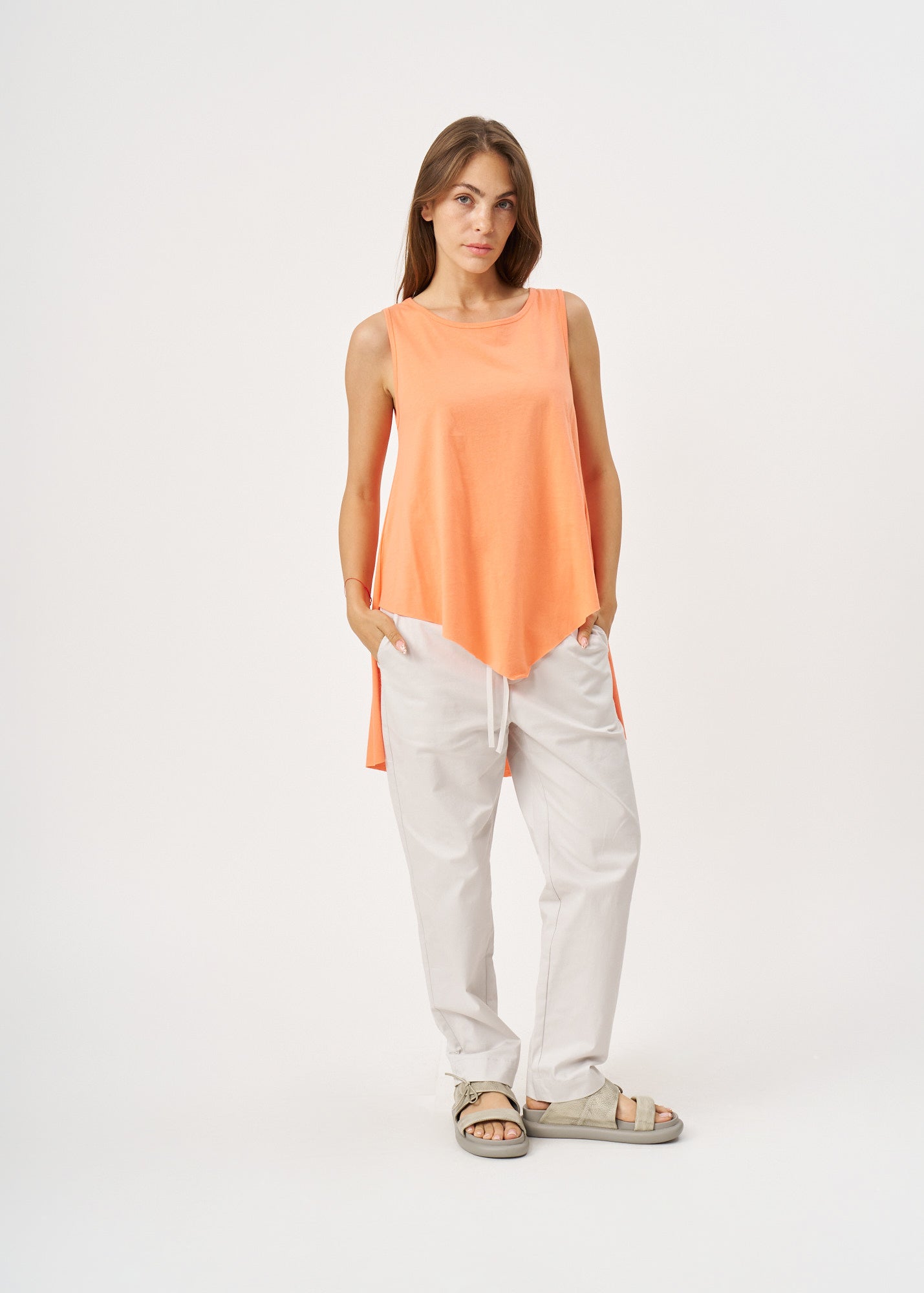 Orange flared tank top with flared sleeves