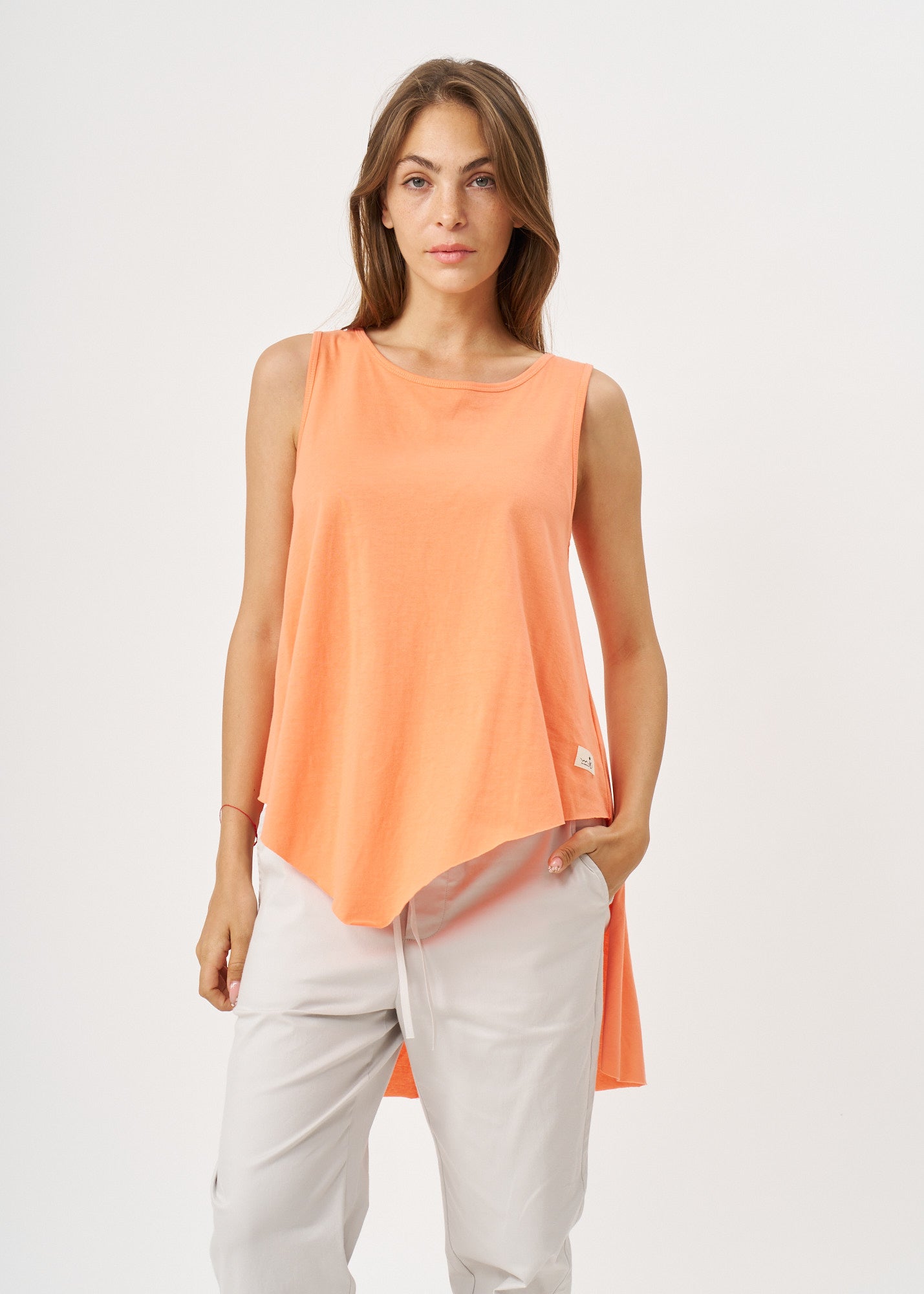Orange flared tank top with flared sleeves
