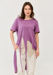 Short-sleeved tunic with front tie, purple