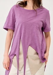 Short-sleeved tunic with front tie, purple