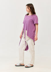 Short-sleeved tunic with front tie, purple