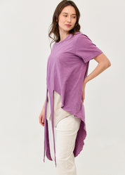 Short-sleeved tunic with front tie, purple