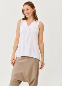 White V-neck tank top with a folded detail - 00